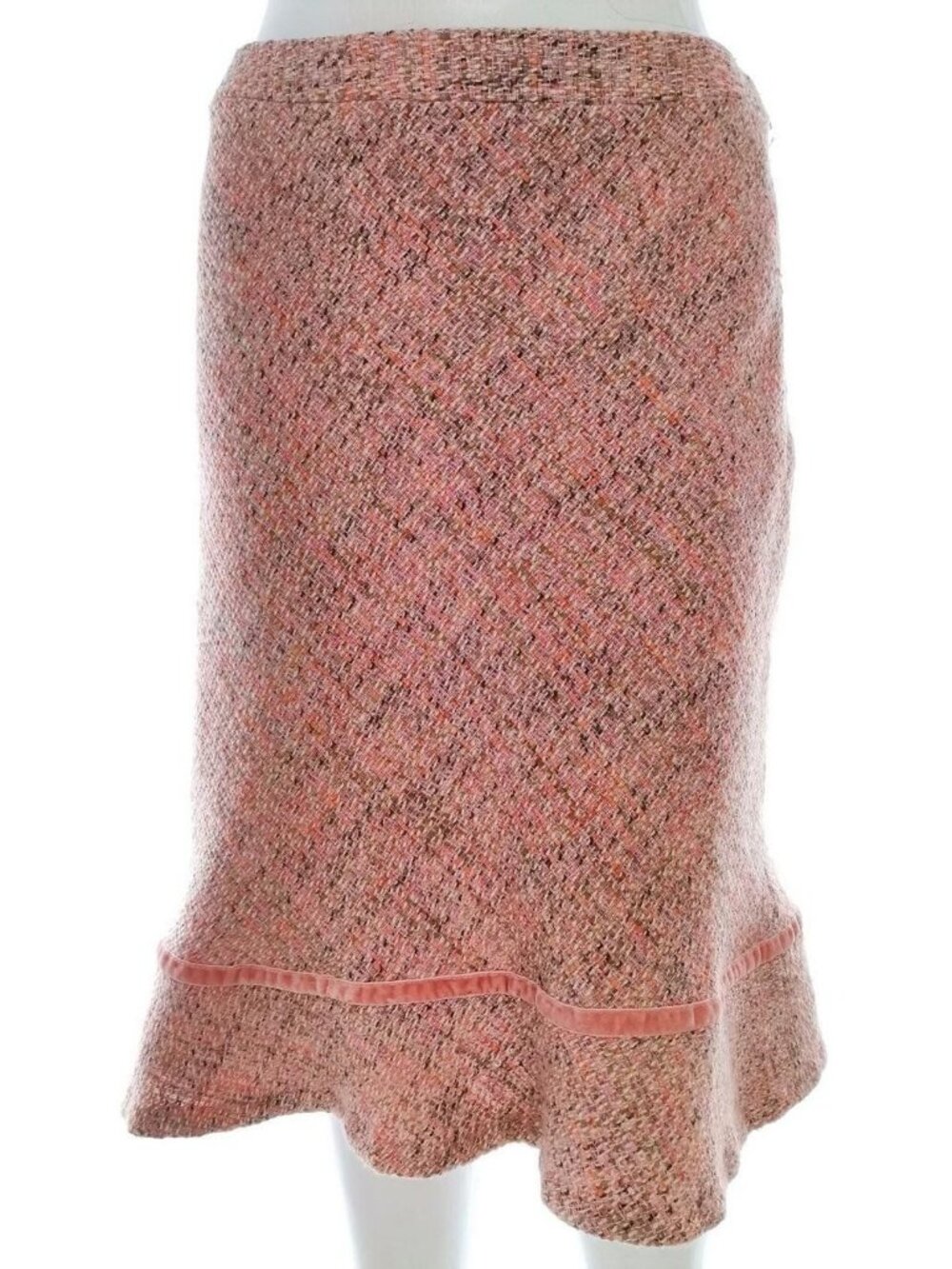 GAP Tweed Skirt Women's 10 Velvet Pink Trim Ruffle Flare Hem Coquette Office